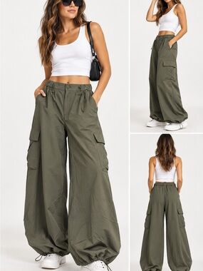 Kinsley + Zoey by Few Moda Olive Cargo Parachute Pants Sample Small